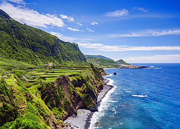 Coastal view towards Faja Grande, Flores Island, Azores, Portugal, Atlantic, Europe