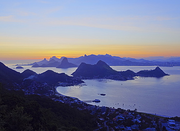 Sunset over Rio de Janeiro viewed from Parque da Cidade in Niteroi, Rio de Janeiro, Brazil, South America