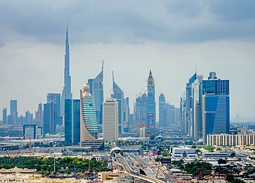 Financial Centre and Downtown, elevated view, Dubai, United Arab Emirates, Middle East