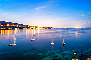 Night time in the Bay of Palma, Mallorca, Balearic Islands, Spain, Mediterranean, Europe