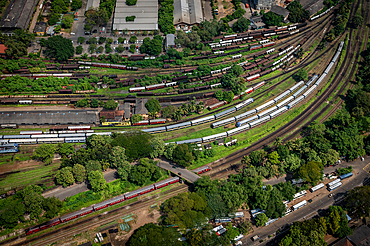 January 2025, Colombo, Sri Lanka. Views of trains from the Lotus Tower