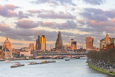 A glow over The City of London at sunset, London, England, United Kingdom, Europe