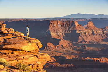 Girl admiring the landscape, Dead Horse Point State Park, Moab, Utah, United States of America, North America