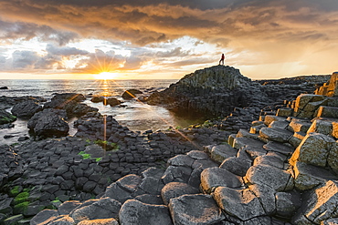 Giants Causeway at sunset, UNESCO World Heritage Site, County Antrim, Ulster, Northern Ireland, United Kingdom, Europe