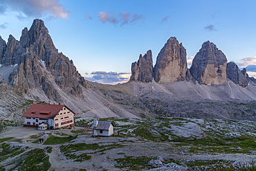 Dreizinnen hut by Mount Paterno and Three Peaks of Lavaredo in Italy, Europe