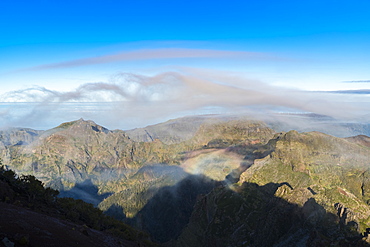 Clouds and mountains seen from Pico Ruivo, Achada do Teixeira, Santana municipality, Madeira, Portugal, Europe