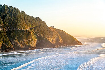 Sealion Point shot from Heceta Head at sunset, Florence, Lane county, Oregon, United States of America, North America