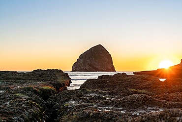 Haystack Rock at Cape Kiwanda at sunset, Pacific City, Tillamook county, Oregon, United States of America, North America