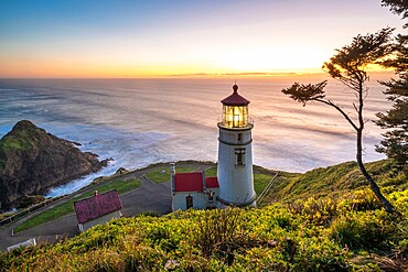 Heceta Head Lighthouse at sunset, Florence, Lane county, Oregon, United States of America, North America