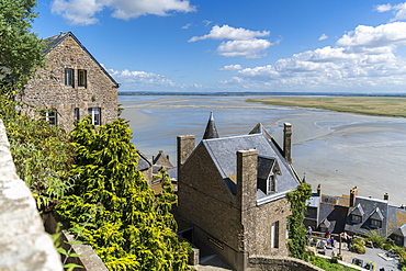 The bay during low tide seen from the top of the village, Mont-Saint-Michel, Normandy, France, Europe