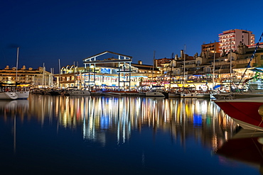 Benalmadena Puerto Marina at night, located between the Costa Del Sol beach resorts of Benalmadena and Torremolinos, Andalusia, Spain, Europe