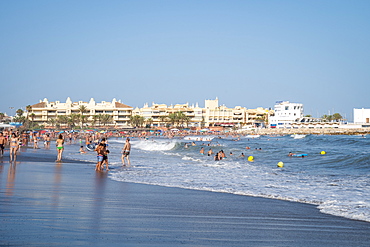 People enjoying the beach at Benalmadena on the Costa Del Sol, Andalusia, Spain, Europe