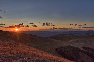 Hills in autumn at sunset, Sibillini Park, Umbria, Italy, Europe