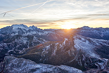 Marmolada at sunset, Dolomites, Veneto, Italy, Europe