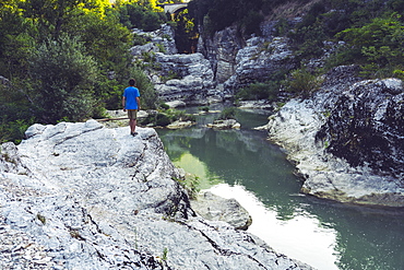 Marmitte dei Giganti canyon on the Metauro River, Fossombrone, Marche, Italy, Europe