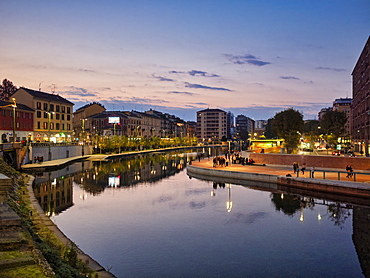 Porta Nuova, Navigli at dusk, Milan, Lombardy, Italy, Europe