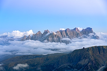 Alta Via Bepi Zac, sunset on Marmolada, Dolomites, Veneto, Italy, Europe