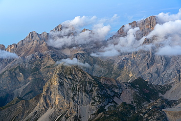 Alta Via Bepi Zac, sunset on Marmolada, Dolomites, Veneto, Italy, Europe