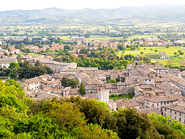 Old town at sunset, Gubbio, Umbria, Italy, Europe