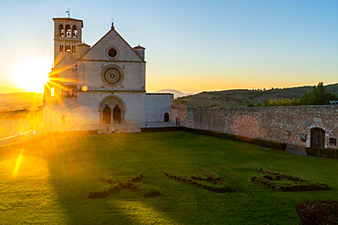 St. Francis Cathedral at sunset, UNESCO World Heritage Site, Assisi, Umbria, Italy, Europe