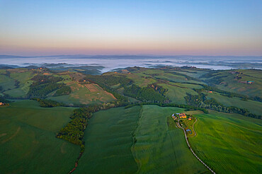 Sunrise in spring, Orcia Valley, Tuscany, Italy, Europe