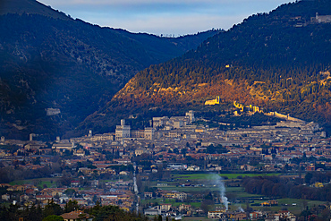 Italy, Umbria, Gubbio at sunset in Winter