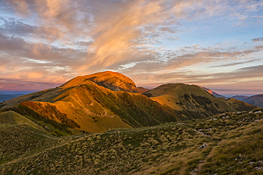 Mount Cucco at sunrise in autumn, Umbria, Apennines, Italy, Europe