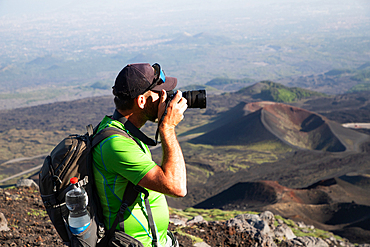 hiker trekking on mount Etna