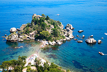 beach and island Isola Bella at Taormina, Sicily