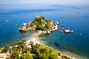 beach and island Isola Bella at Taormina, Sicily