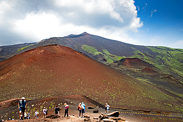 hiker trekking on mount Etna