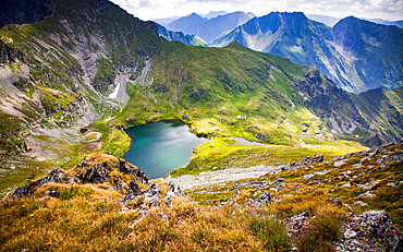 Lake Capra in the Fagaras Mountains in central Romania, Cartisoara, Sibiu County, Romania, Europe