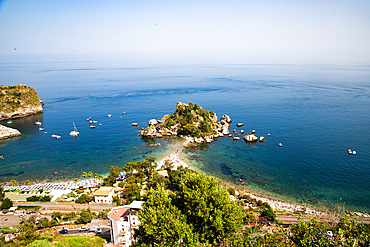 beach and island Isola Bella at Taormina, Sicily