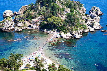 beach and island Isola Bella at Taormina, Sicily