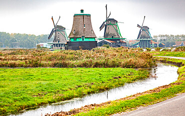 Zaanse Schans, a museum village with Dutch houses and windmills in Zaandam, North Holland, The Netherlands, Europe