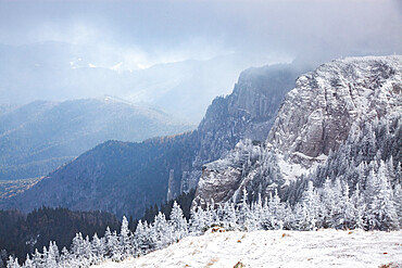 Ceahlau Massif in winter, Eastern Carpathians, Neamt County, Moldavia, Romania, Europe