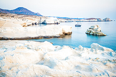 Volcanic rock formations at Sarakiniko on north coast, Sarakiniko, Milos, Cyclades, Aegean Sea, Greek Islands, Greece, Europe