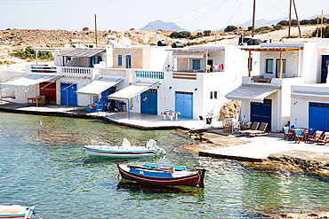 Traditional fishermen's houses by the sea in Milos, Cyclades, Aegean Sea, Greek Islands, Greece, Europe