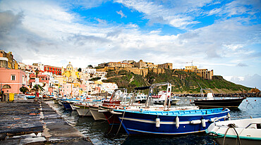 Beautiful Italian island Procida famous for its colorful marina, tiny narrow streets and many beaches