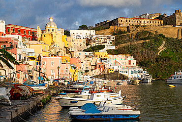 Beautiful Italian island Procida famous for its colorful marina, tiny narrow streets and many beaches