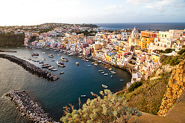 Beautiful Italian island Procida famous for its colorful marina, tiny narrow streets and many beaches