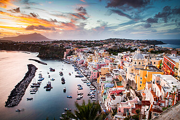 Beautiful Italian island Procida famous for its colorful marina, tiny narrow streets and many beaches