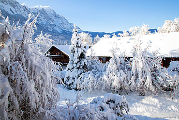 Wintertime with big snow in the Bavarian Alps, Garmish-Partenkirchen, Germany, Europe