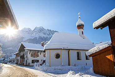 Wintertime with big snow in the Bavarian Alps, Garmish-Partenkirchen, Germany, Europe