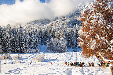 Wintertime with big snow in the Bavarian Alps, Garmish-Partenkirchen, Germany, Europe