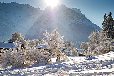 Wintertime with big snow in the Bavarian Alps, Garmish-Partenkirchen, Germany, Europe