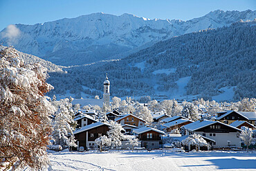 Wintertime with big snow in the Bavarian Alps, Garmish-Partenkirchen, Germany, Europe