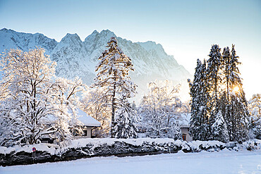 Wintertime with big snow in the Bavarian Alps, Garmish-Partenkirchen, Germany, Europe