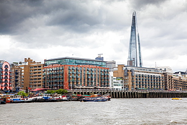 Butler's Wharf and the Shard seen from the River Thames, London, England, United Kingdom, Europe