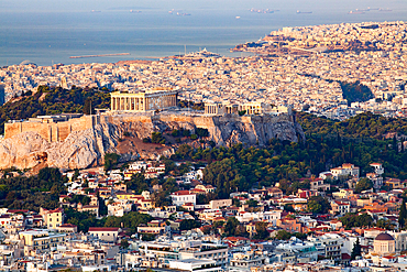 View over city to the Acropolis, Athens, Greece, Europe